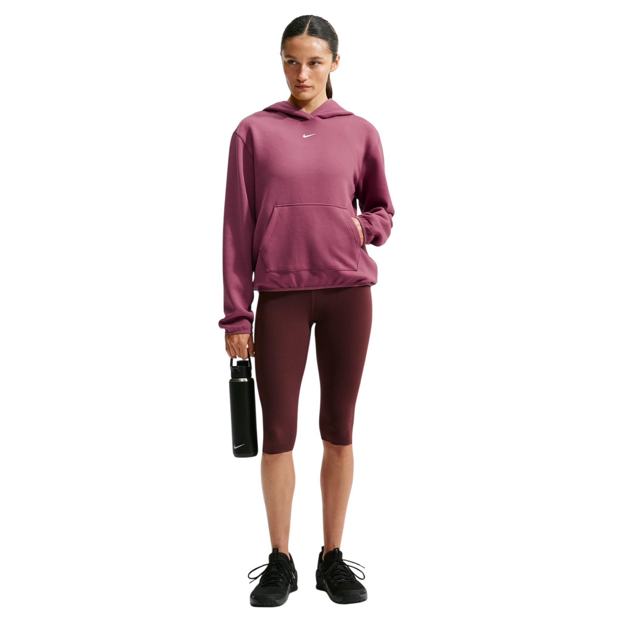 Nike Women's Studio Fleece Sport Dri-FIT Pullover Hoodie - Dark Pink/White - DARK PINK/WHITE